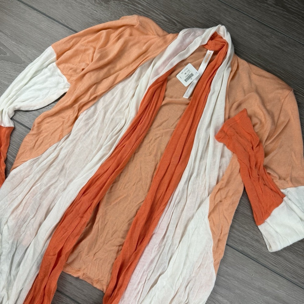 Renee C Women's Long Sleeve Caped Open Cardigan Striped Orange White‎ Large